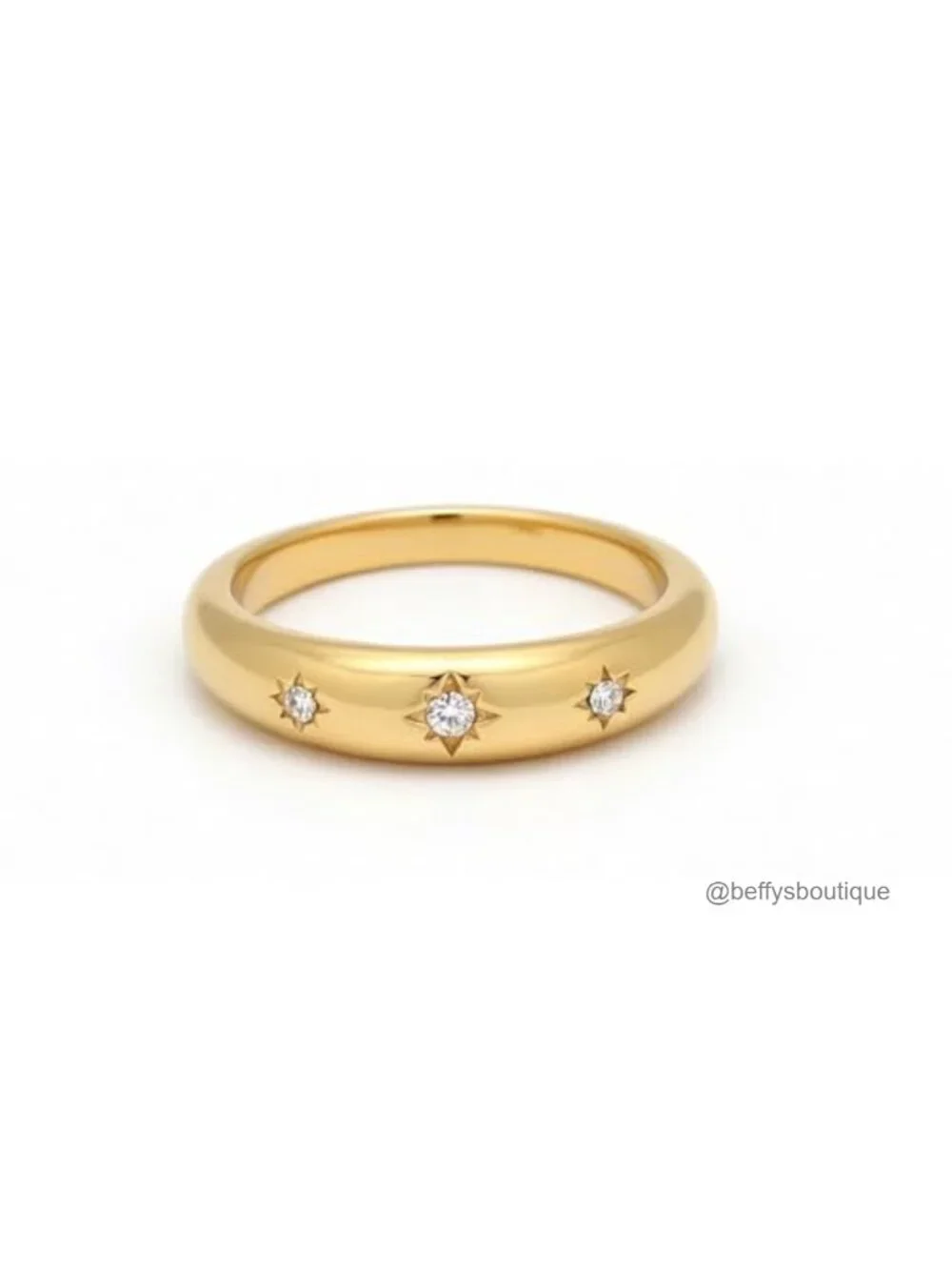 Chunky Star Ring for Women 14k Gold Plated Stainless Steel Waterproof CZ
